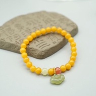 天然蜜蠟手串/ 和田玉如意鎖吊墜南紅配珠/ 單圈手鏈