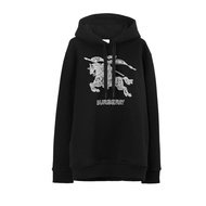 BURBERRY Embroidered Equestrian Knight Design Cotton Hoodie, Black (US, Alpha, Medium, Regular, Regu