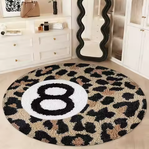 VIKAMA Vintage Leopard 8 Pool Ball Circular Rug Non Slip Stain Resistant Fluffy Cool Trendy Teen Bed