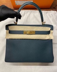 Hermes Kelly 28松柏绿拼鳄鱼