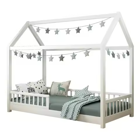 Wholesale Design Bedroom Furniture Wooden Children's Bed with Guardrail Toddler Montessori Floor Bed