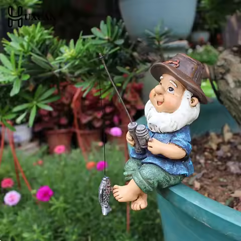 Fishing Gnome Sitter Funny UV Resistant Resin Decorative Outdoor Garden Lawn Gnome for Yard Lawn Gno
