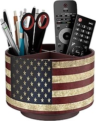 Thipoten Remote Control Holder, Faux Leather 360° Art Supply Organizer, Multi-Functional Caddy for Remote Controllers, Office Supplies, Perfect Space Saver for End Table/Nightstand(American Flag)