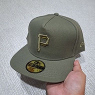 OLIVE GREEN PITTSBURGH PIRATES P LOGO A FRAME 59FIFTY FITTED CAP/HAT BY NEW ERA
