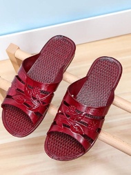 Summer Middle-Aged and Elderly Mom Shoes Outwear Home Hotel Plaid Breathable Thick Sole Non Slip Bat