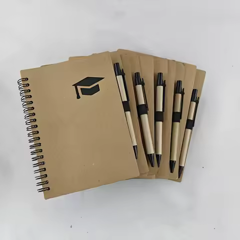 Kraft Notebook with Pen, Graduation Book with Customized Logo, 70 Sheets 80gsm Recycled Lined Paper