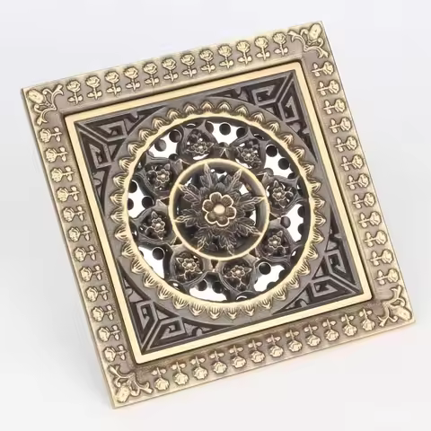 12X12CM Floor Drains Antique Carved Shower Floor Drain Bathroom Deodorant Euro Square Floor Drain St