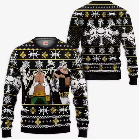 Autumn Winter Men Crew Neck One Piece Blackbeard Pirates Anime Christmas Sweatshirt Soft Comfy Styli