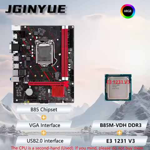 JGINYUE B85M-VDH Motherboard M-ATX combo Intel® E3 1231 V3 CPU kit bundle DDR3 DIY Computer PC For O