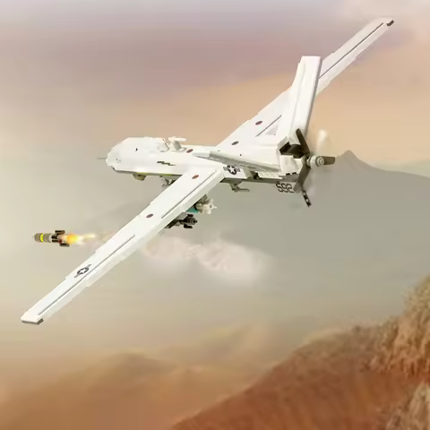 MQ-9 Military White Recon Drone Model MOC Building Bricks War Equipment Modular Technology Gifts Hol