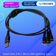 Kabel Data 3 IN 1 Micro USB Lightning Type C 1.2M Android iPhone HP