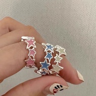Enamel Pink Star Rings Twisted Star Open Ring Women'S Y2k Jewelry Cool Accessories Ring Sweet Y2k Style Ring