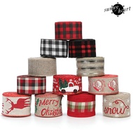 [SNNY] 1 Roll 2Mx5CM Christmas Ribbon Red Black White Plaid Santa Car Wired Gift Packing DIY Craft Xmas Tree Decoration Wreath Bowknot Making Ribbon Party Supplies