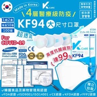 韓國🇰🇷 K CARE 4️⃣層醫療級防疫 KF94 大尺寸口罩😷📦1組2盒100個 (每盒50個獨立包裝)