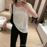 Áo Thun Nữ Tay Ngắn Mùa Hè Mới Rộng Rãi Cổ Tròn Màu Trơn Thời Trang Nữ Áo Lót INS Emma Nine Color Li
