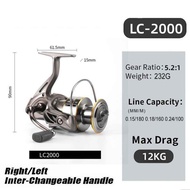 Reel Pancing LC1000-2000 Saltwater Power Handle Metal Reel Pancing High Speed Alat Pancing Metal Ree
