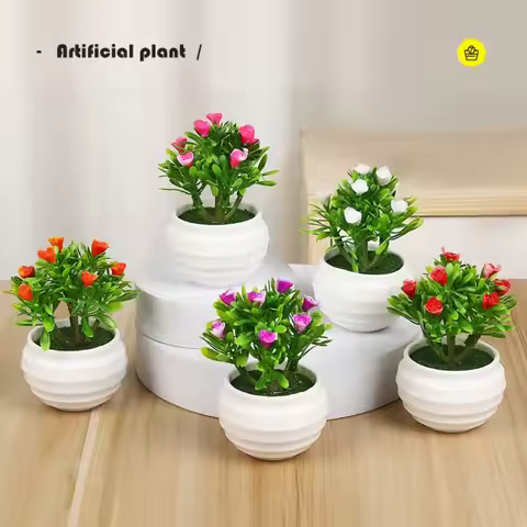 New 6 Colors Artificial Potted Plant 8*11cm Plastic Bonsai Flowers Pot Table Decor Fake Plants