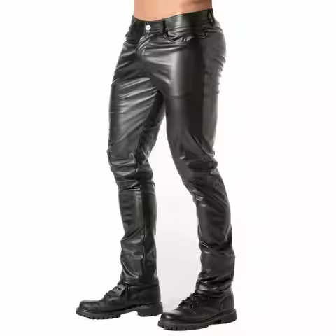 Mens Leather Pants Slim Fit Disco Pants for Men Stretch Slim Fit Five Pockets Faux Leather Pants Jea