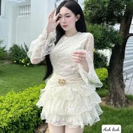 Luxurious women's clothing set, long-sleeved silk shirt set with layered skirt C813 (Z1)