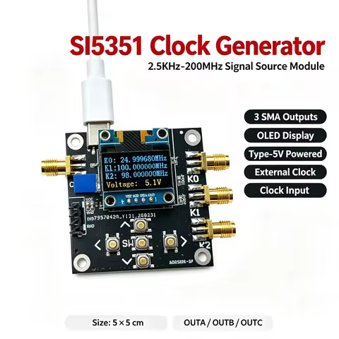 SI5351 Clock Signal Generator 2.5k-200MHz Square Wave Signal Source OLED display for Ham Radio RF Fr