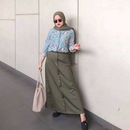 ROK PANJANG FASHION FULL KANCING DEPAN BAHAN KATUN TWIL ROK WANITA KANCING DEPAN KEKINIAN EIS DENIM