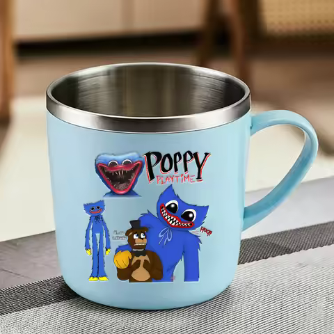 Poppy Playtime Student Milk Mugs Cartoon Animation Stainless Steel Mini Coffice Mug Huggy Wuggy Kiss