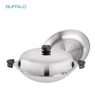 Buffalo 牛头牌 40CM Infinite Series 304 S/S ROUND BOTTOM WOK (ONE PIECE TECHNOLOGY) Free Steamer