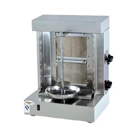 Gas Rotary Bbq Shawarma Machine Stainless Gas Vertical Rotisserie Broiler Two Infrared Burners Doner