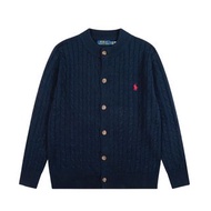 Ralph Lauren純色小馬刺繡logo男神款麻花針織開衫外套