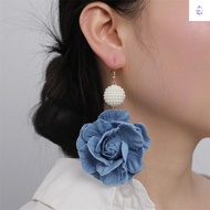 YURUYI Blue Rose Earrings, Handmade Ornament Denim Blue Fabric Earrings,  Exaggerate Denims Flower E