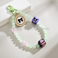 O-KAY Tali Lanyard Hp Gantungan Hape Mutiara Manik Pita Putih Elegant Cantik Mewah