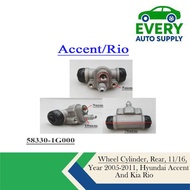 WHEEL CYLINDER REAR, 11/16, YEAR 2005-2011, FOR HYUNDAI ACCENT AND KIA RIO, 58330-1G000