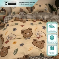 Biu Biu Bear Face Bedding Set Poly Cotton Checkered Sheets Japanese Export (Shinbedding.shop)