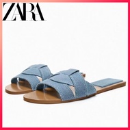 ZARA summer new women's shoes square cross flat slippers