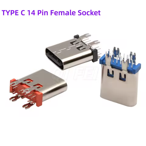 20pcs TYPE C 14 Pin Female Socket Connector DIP Vertical 180° Charging Port Plug Socket Interface US