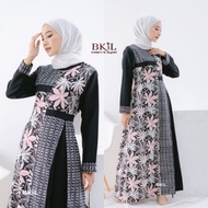 GAMIS POLOS KOMBINASI BATIK MOTIF DAUN BUNGA WARNA NAVY HITAM MODERN