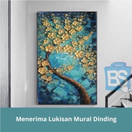 Blue And Gold Blooming Tree Painting On Canvas Contemporary Tree Art Modern Tree Painting Living Roo