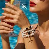 YX Adjustable Starfish Pearl Crystal Charm Bracelet 4Pcs Set Stackable Y2K Elegant Beach Jewelry Set