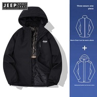 Jeep Spirit 1941 Estd กลางแจ้งกันลมและกันน้ำเสื้อขนเป็ดสำหรับคู่รักฤดูใบไม้ร่วงและฤดูหนาวแจ็คเก็ต