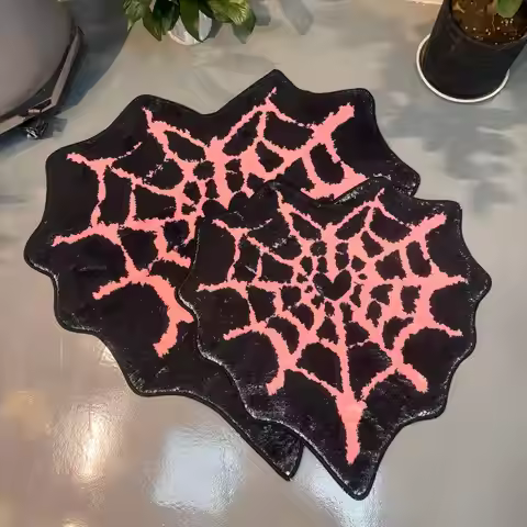 VIKAMA Imitation Pink Heart-shaped Spider Web Design Carpet, Entrance Door Mat Foyer Bedroom Bedside