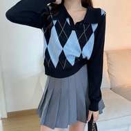 New Sweater V Neck Sido Motif Ketupat Atasan Wanita Rajut