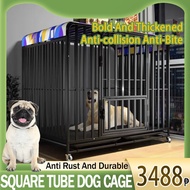 Square Tube Dog Cage Pet Cage Large Metal Dog Cage Crates with Bathroom Partition for Easy Installation Large Space with Four Wheeled Large Dog Cage Free Space Dog Cage