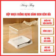 10 Square Plastic Boxes for Cakes and Cold Cakes 8cm with Fork - LV18