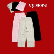 (Short Mushroom 95 cm) High-Waisted Straight Jeans Made of Soft KaKi, Comfortable to Wear, With Pock