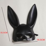 Victoria Topeng Kelinci Hitam dengan Telinga Panjang untuk Pakaian Fetish Cosplay Wanita Topeng