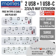 Morries 2 / 3 / 4 / 5 Way Power Extension Socket with 2 USB + 1 USB-C Charger Power Strip Extension 