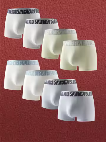 8-Piece Men's Polyester Mid-Waist Boxer Briefs Set (Branded Waistband, Multi-Size Options)-Men's Und