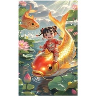 Vs8340 (50x80)cm handmade unembroidered landscape cross-stitch painting of little girl riding a carp