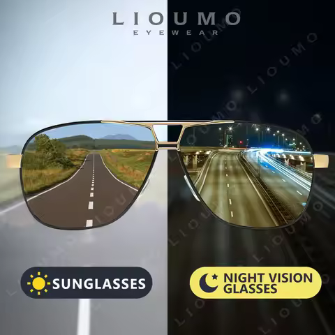 LIOUMO Aviation Sunglasses Men Polarized Anti-UV Discoloration Sun glasses Women Photochromic Glasse