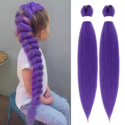 Long Purple Braiding Hair Pre Stretched Synthetic Braiding hair Extensions for Braids, Purple Hair E